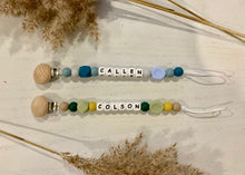 Load image into Gallery viewer, Name Soother Clip - Silicone Letters & Wooden Clip
