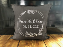 Load image into Gallery viewer, Wreath Last Name Pillow