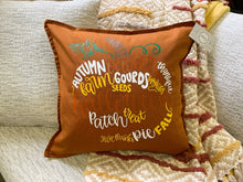 Load image into Gallery viewer, Fall Words Pumpkin Pillow