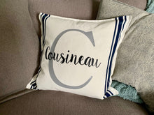 Load image into Gallery viewer, Last Name Pillow 2 Colour & Stripes