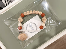 Load image into Gallery viewer, Name Soother Clip - Wooden Letters, Wooden Clip &amp; Wooden Honeycomb Beads
