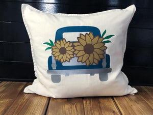 Back of Flower Pickup Truck Pillow