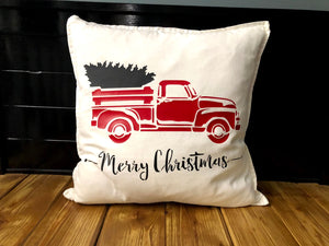 Merry Christmas Truck Pillow