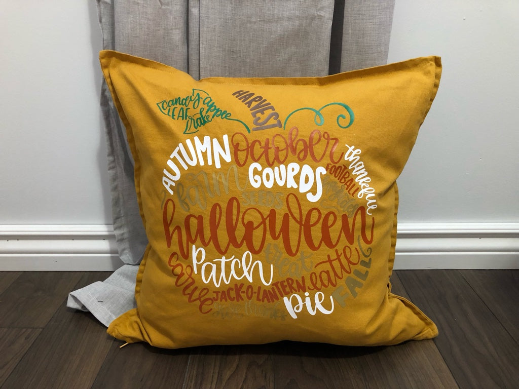 Fall Words Pumpkin Pillow