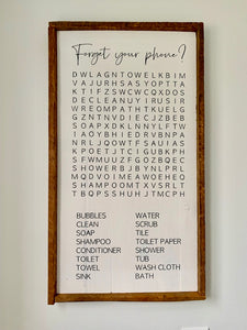 Forget your phone? Word Search Bathroom Sign