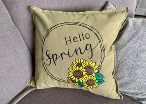 Hello Spring Sunflower Pillow